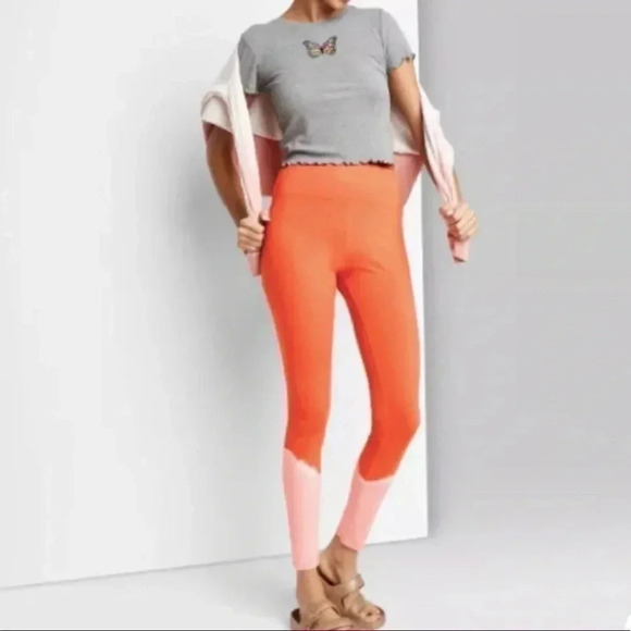 Wild Fable Women's High-Waisted Tie Dye Leggings Sz Large Tangerine Orange NWT - Picture 1 of 6